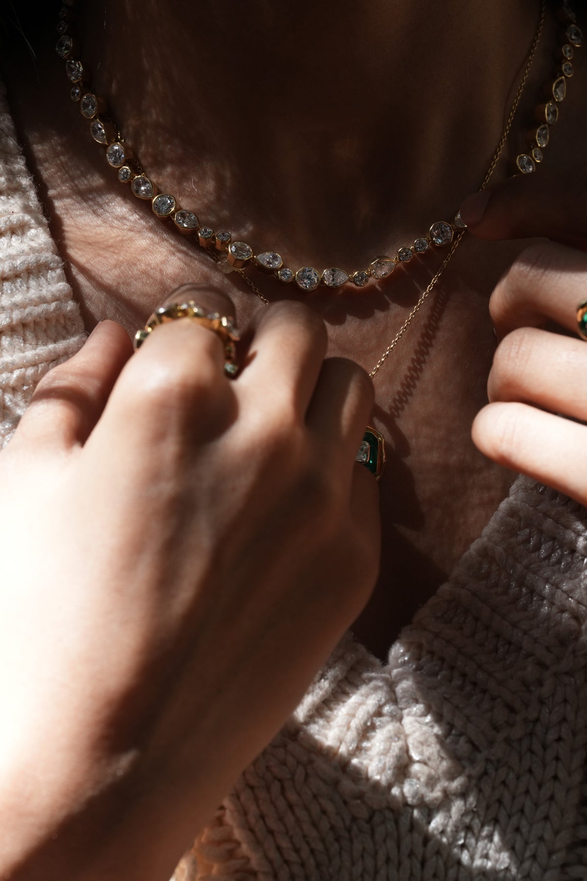 The Sequence Tennis Necklace worn by model (PRA02251)
