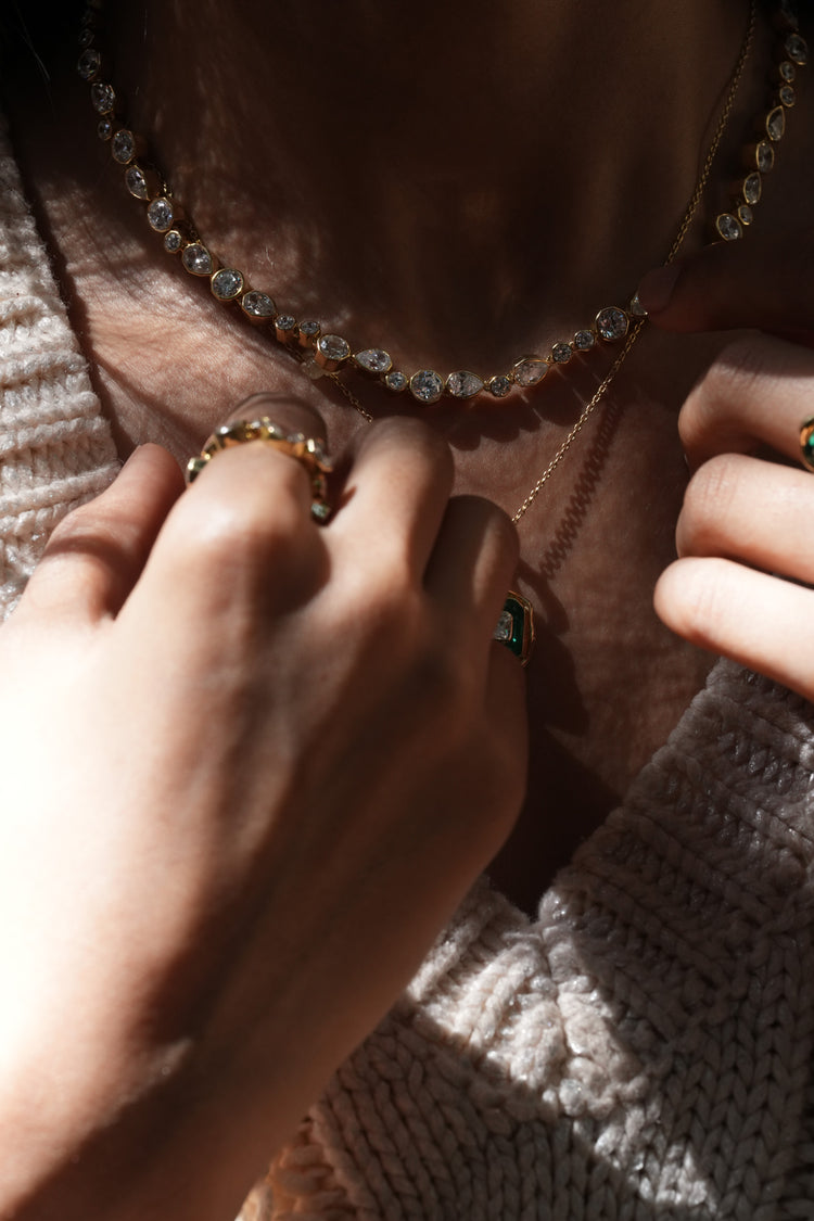 The Sequence Tennis Necklace worn by model (PRA02251)