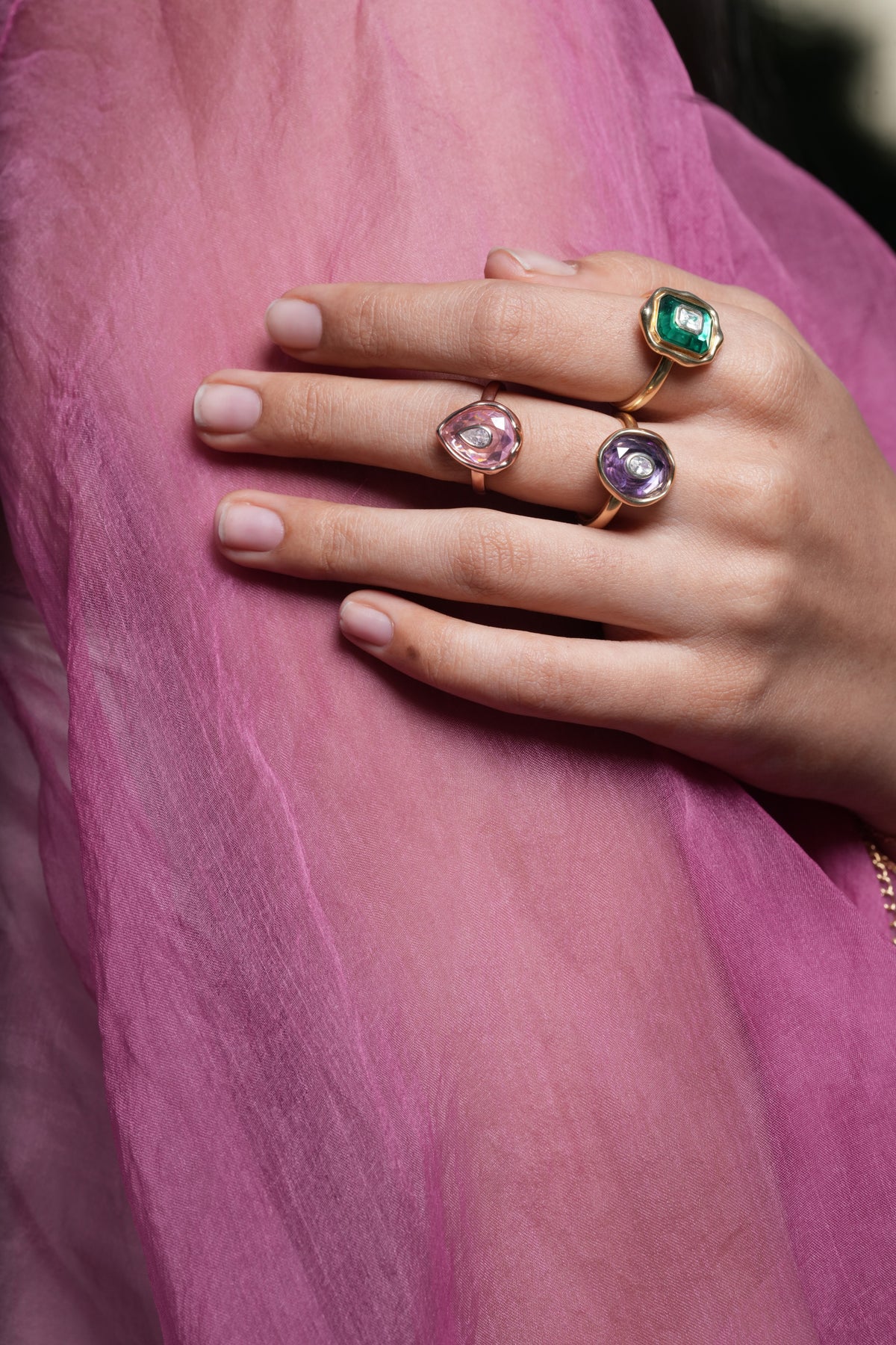 The Emerald Ring worn by model (PRA02819)
