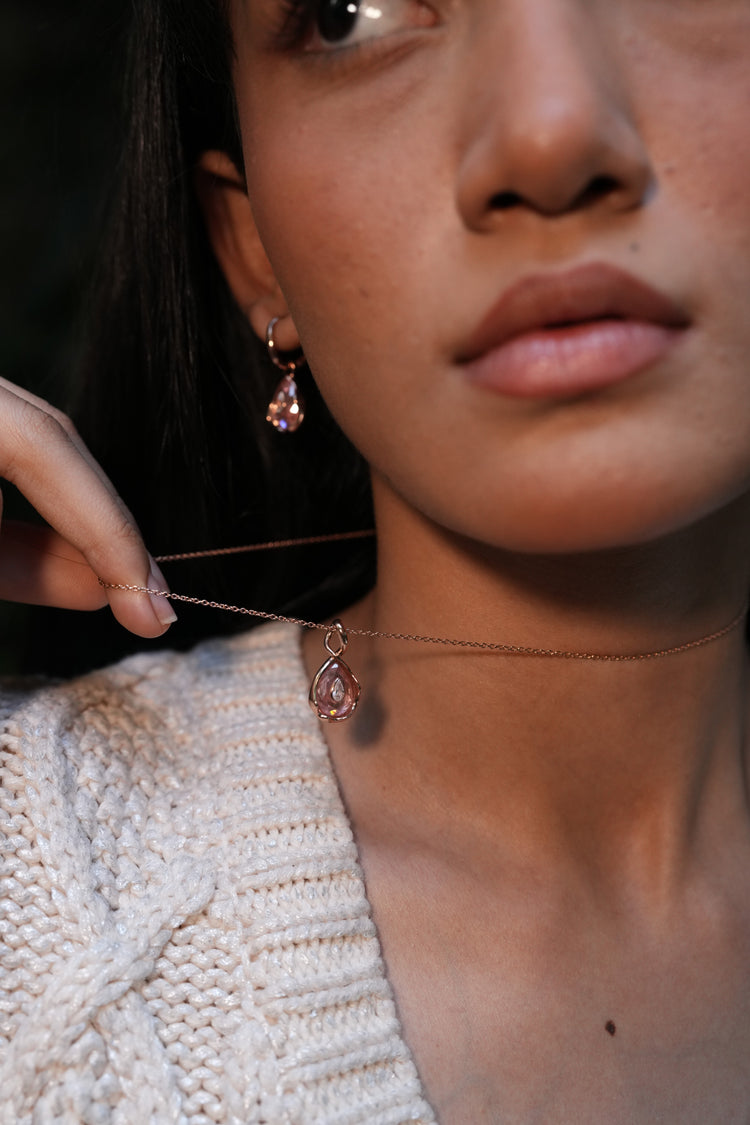 The Pear Pendant worn by model (PRA02410)