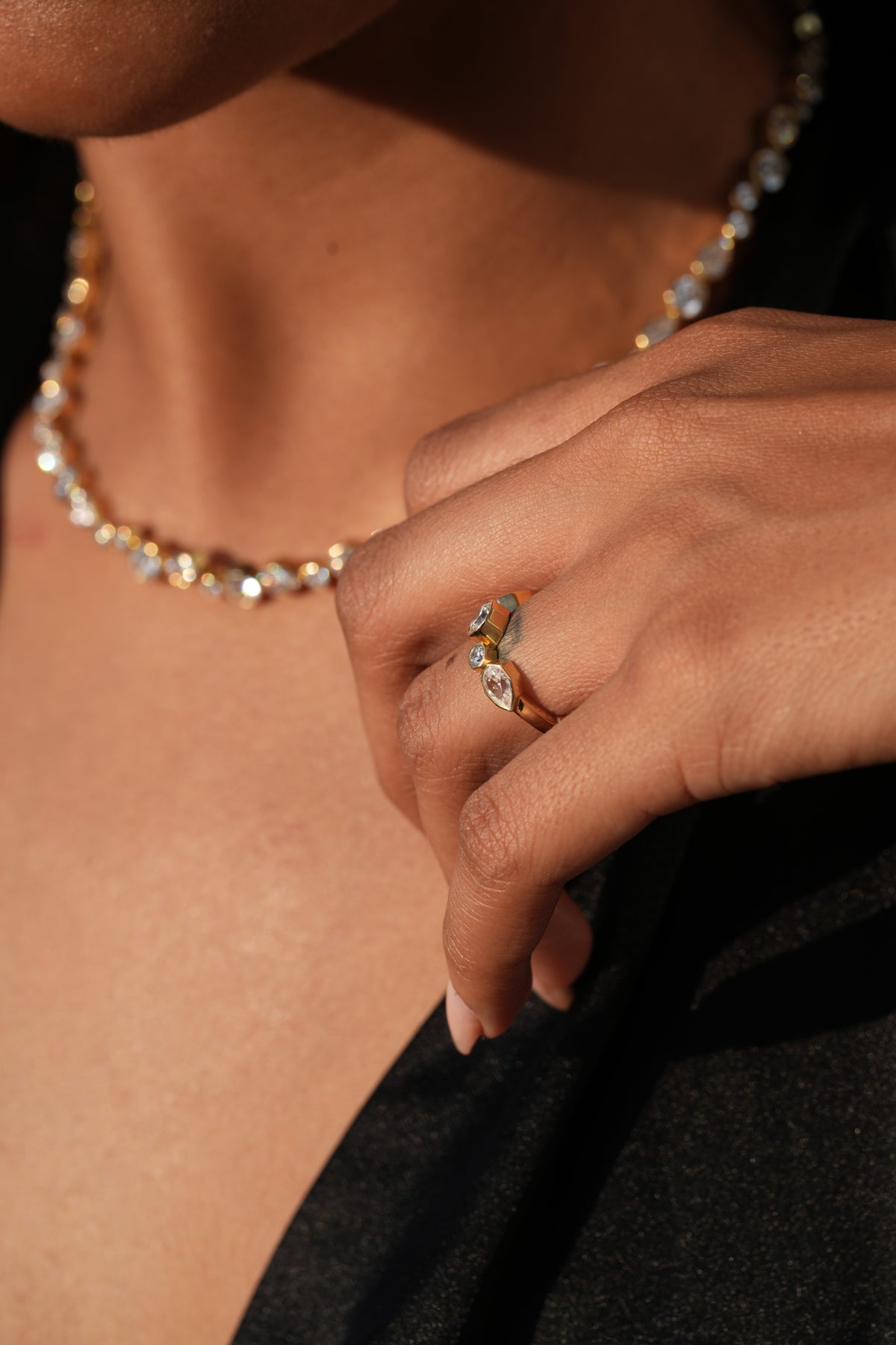 The Sequence Tennis Necklace worn by model (PRA02717)