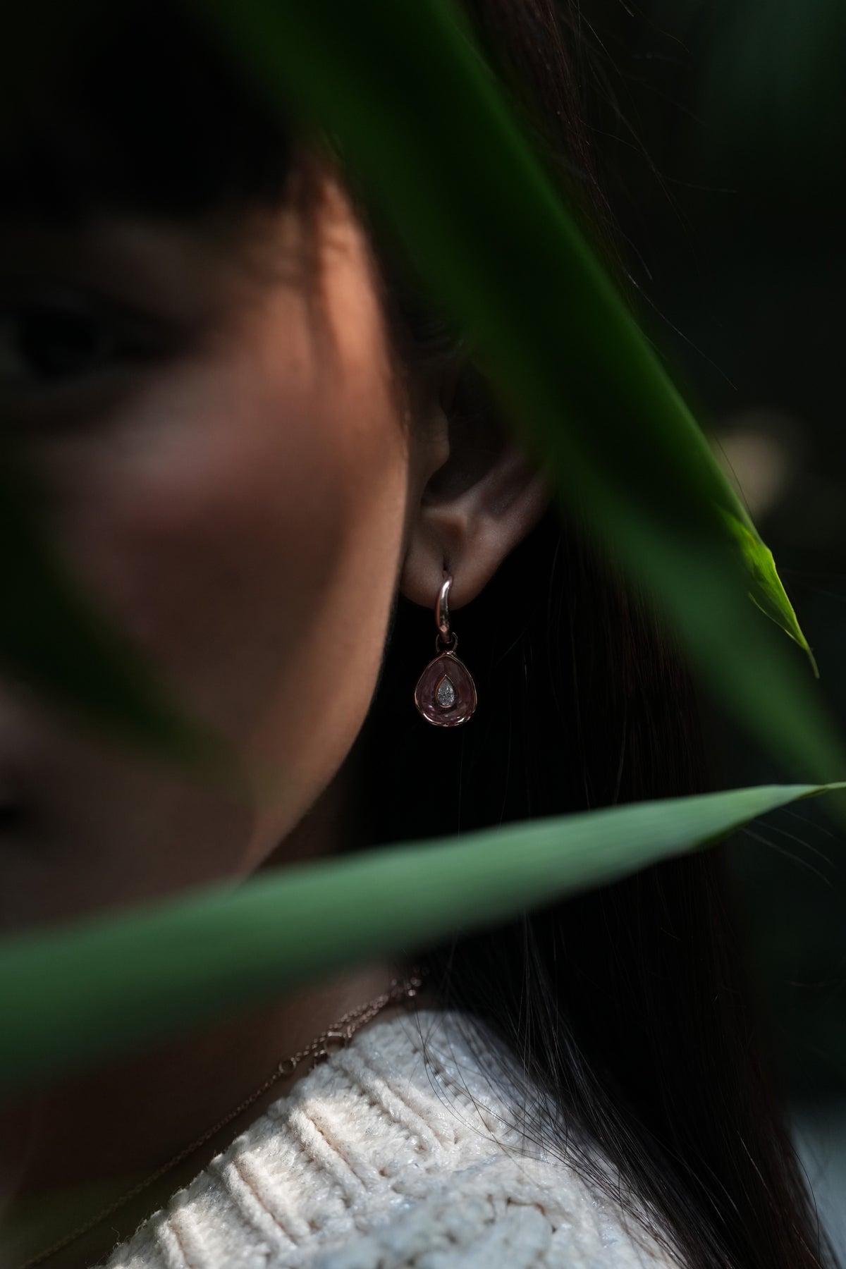 The Pear Earring worn by model (PRA02393)