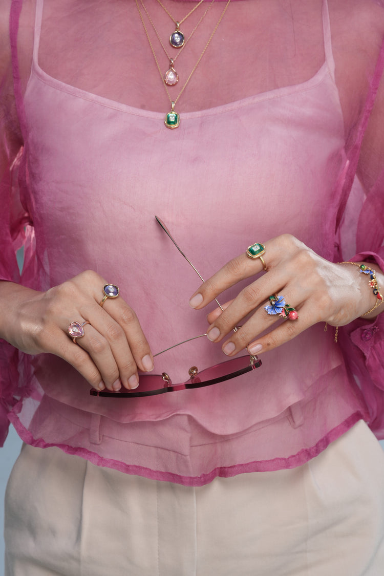 The Iris Enamel Ring worn by model (PRA02619)