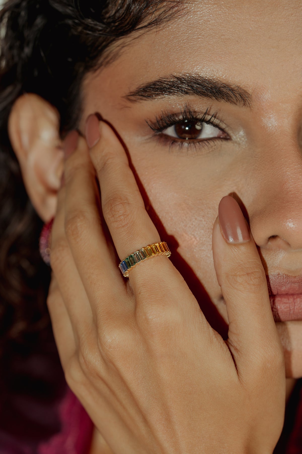 The Rainbow Full Eternity Ring worn by model