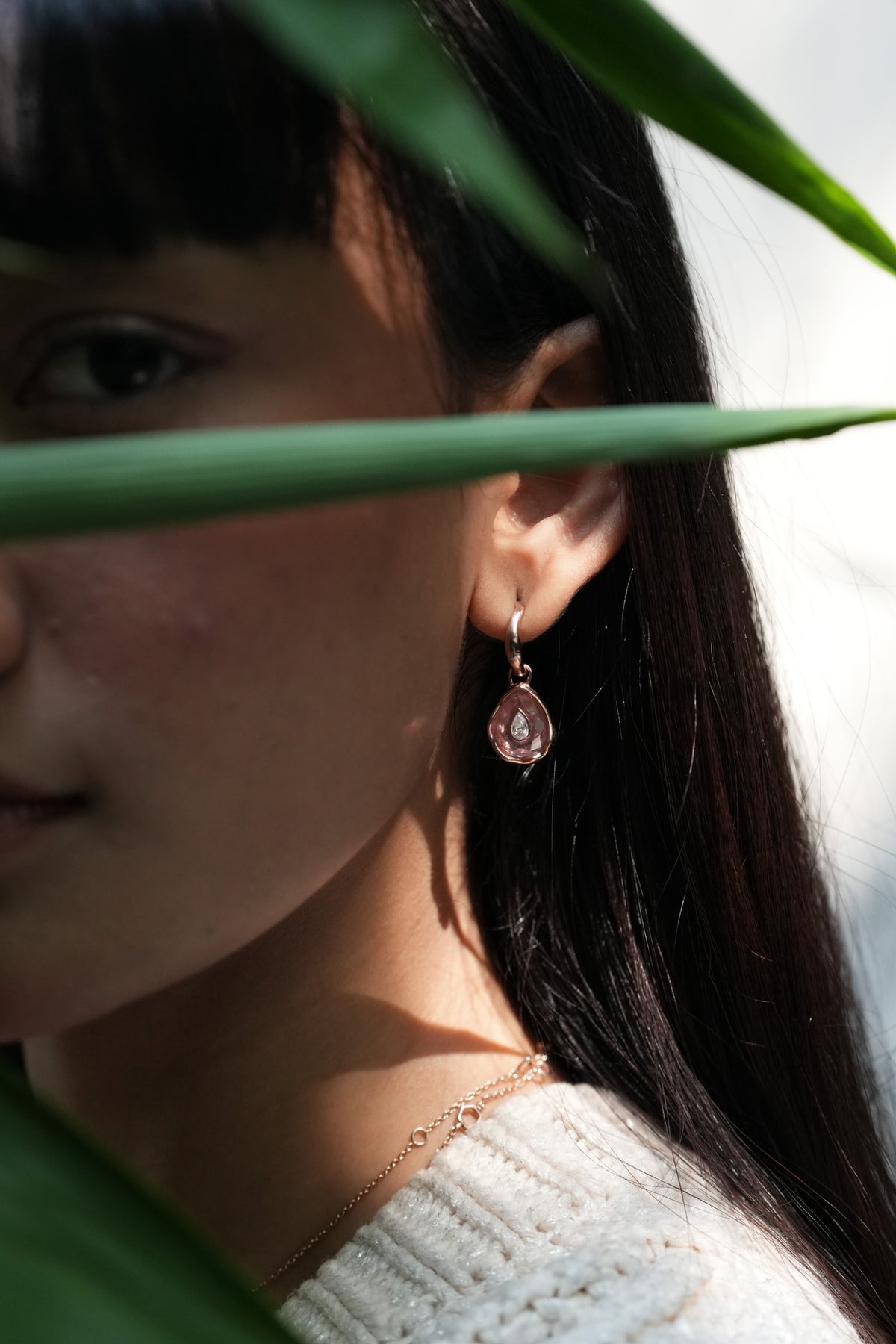 The Pear Earring worn by model (PRA02395)