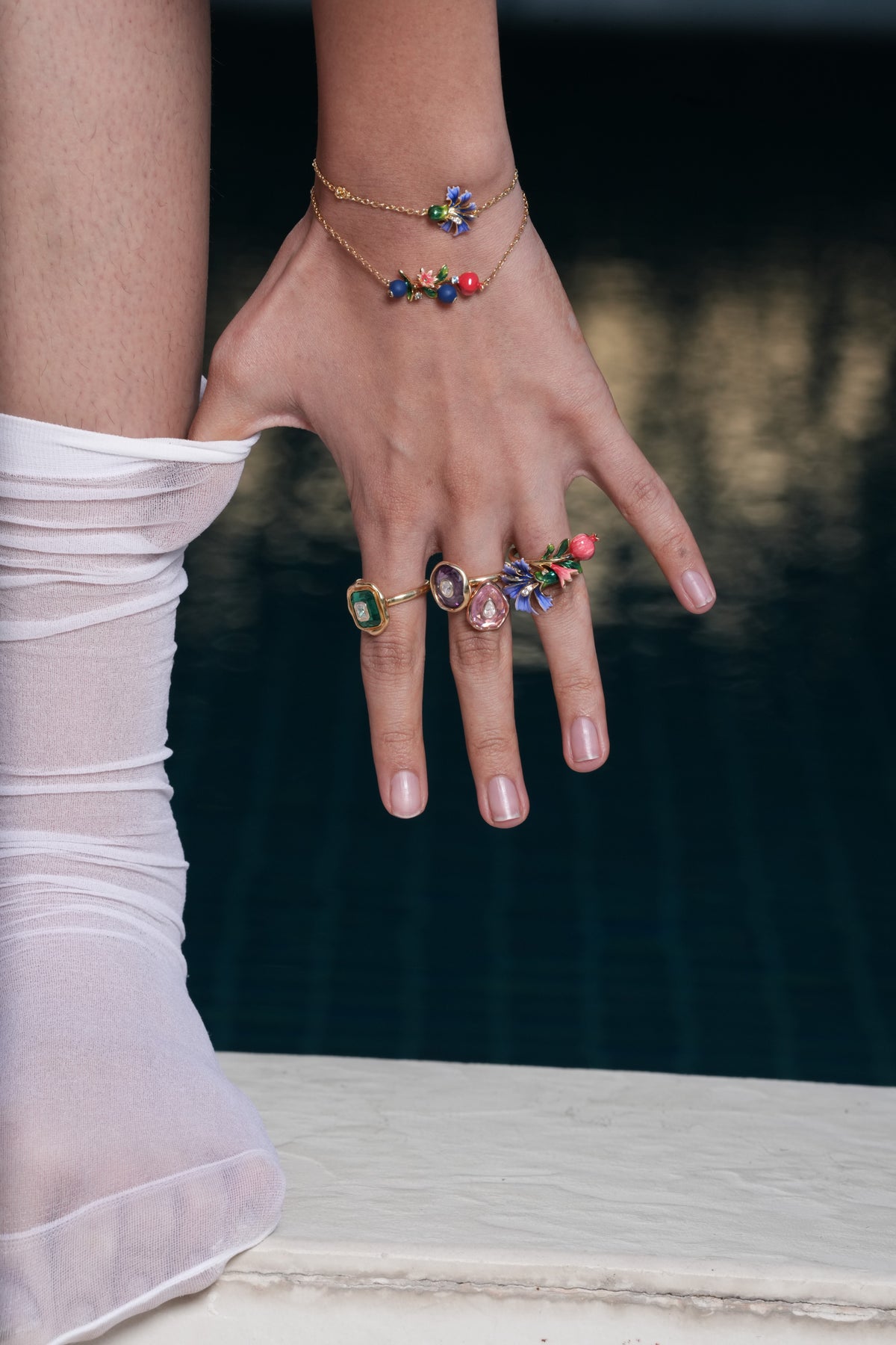 The Anaar Enamel Bracelet worn by model (PRA02804)