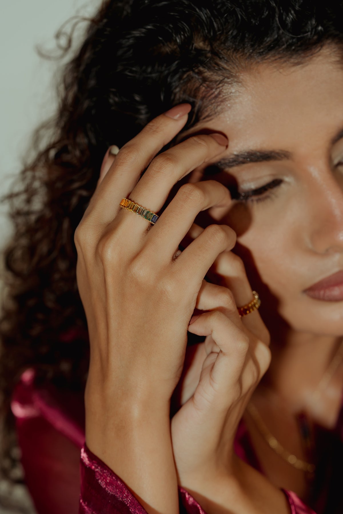 The Rainbow Half Eternity Ring worn by model