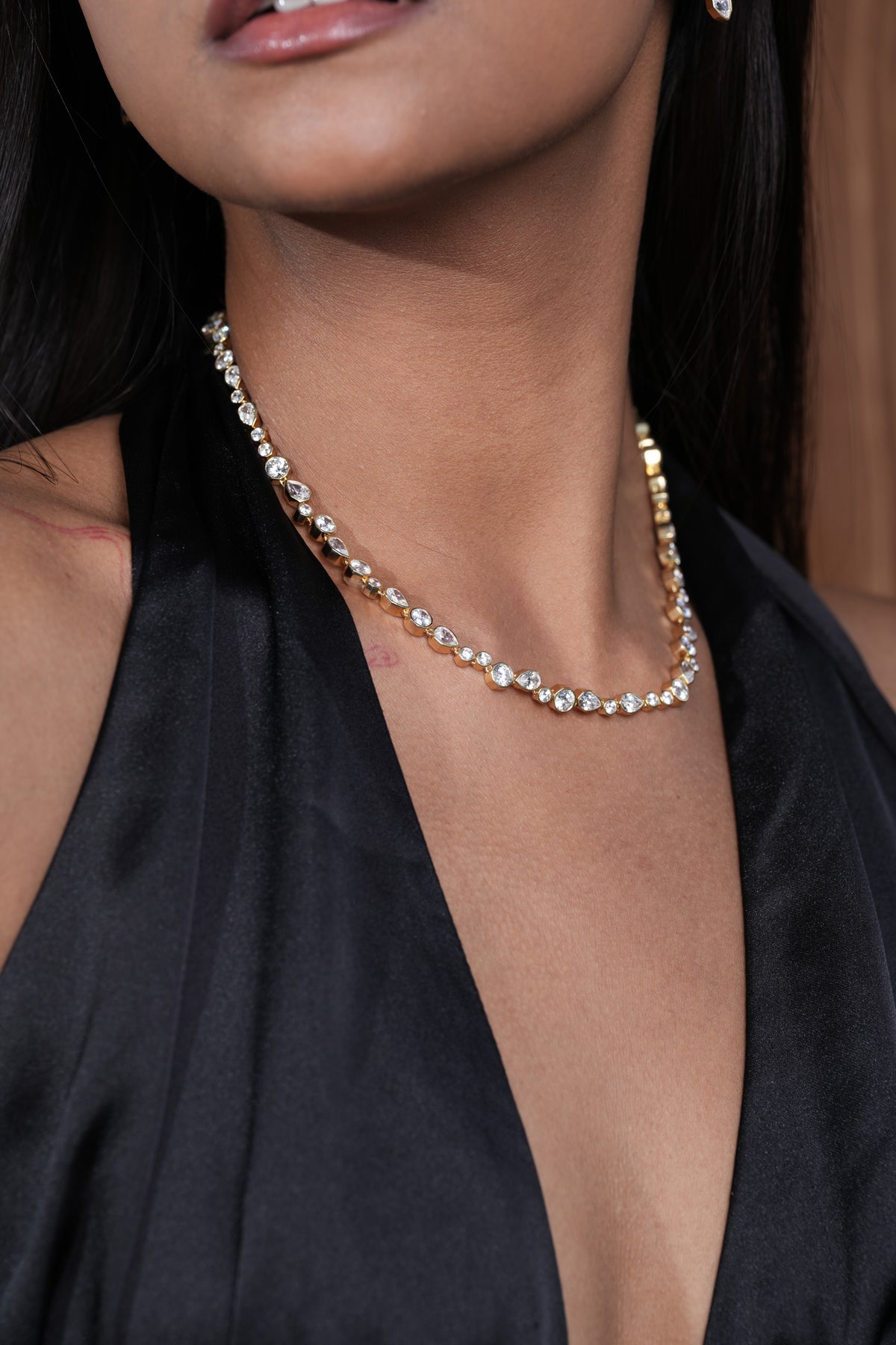 The Sequence Tennis Necklace worn by model (PRA02694)