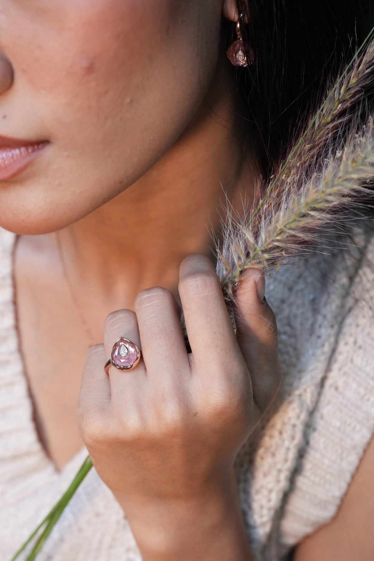 The Pear Ring worn by model (PRA02428)
