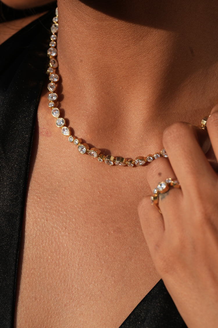 The Sequence Tennis Necklace worn by model (PRA02719)