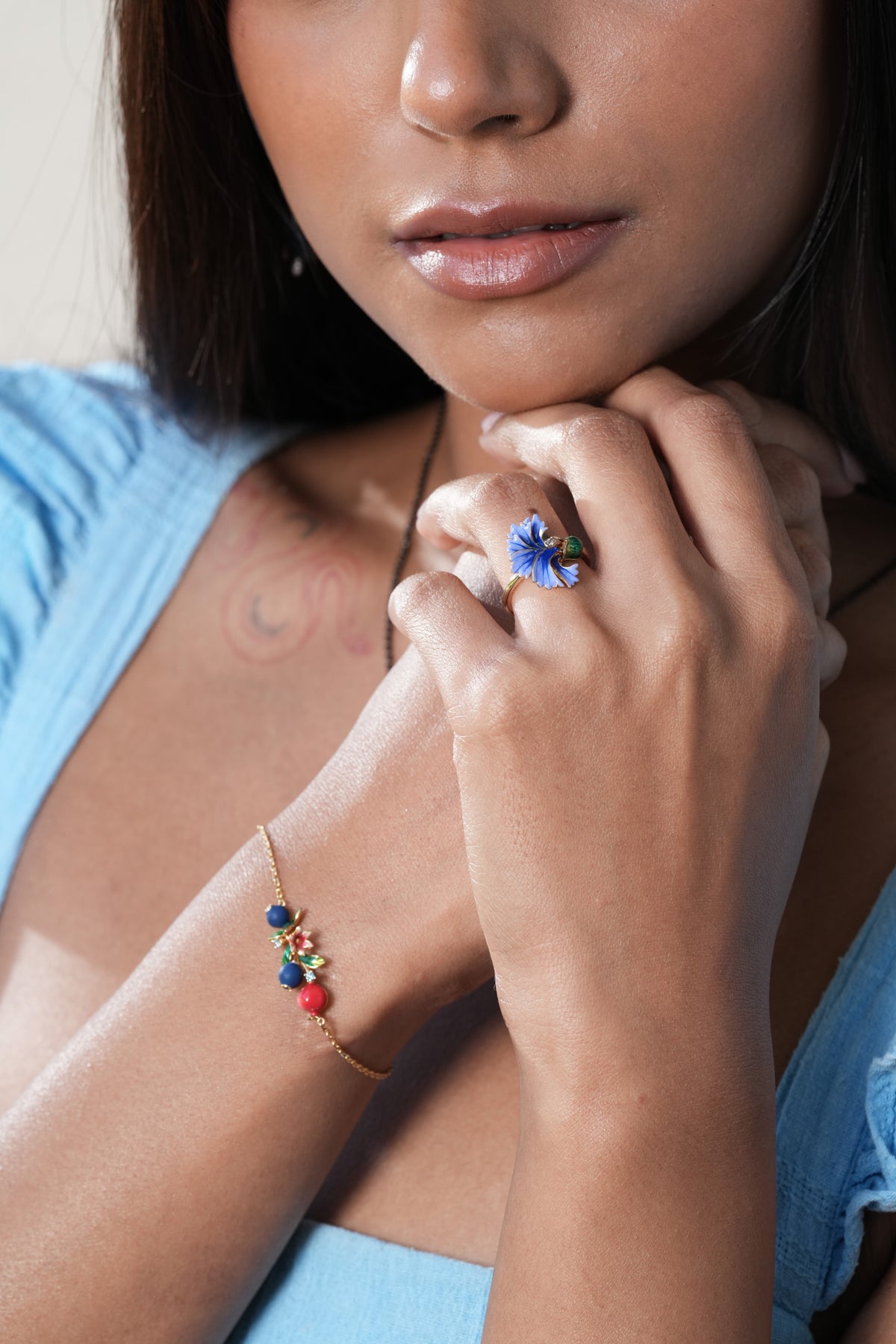 The Iris Enamel Ring worn by model (PRA02054)