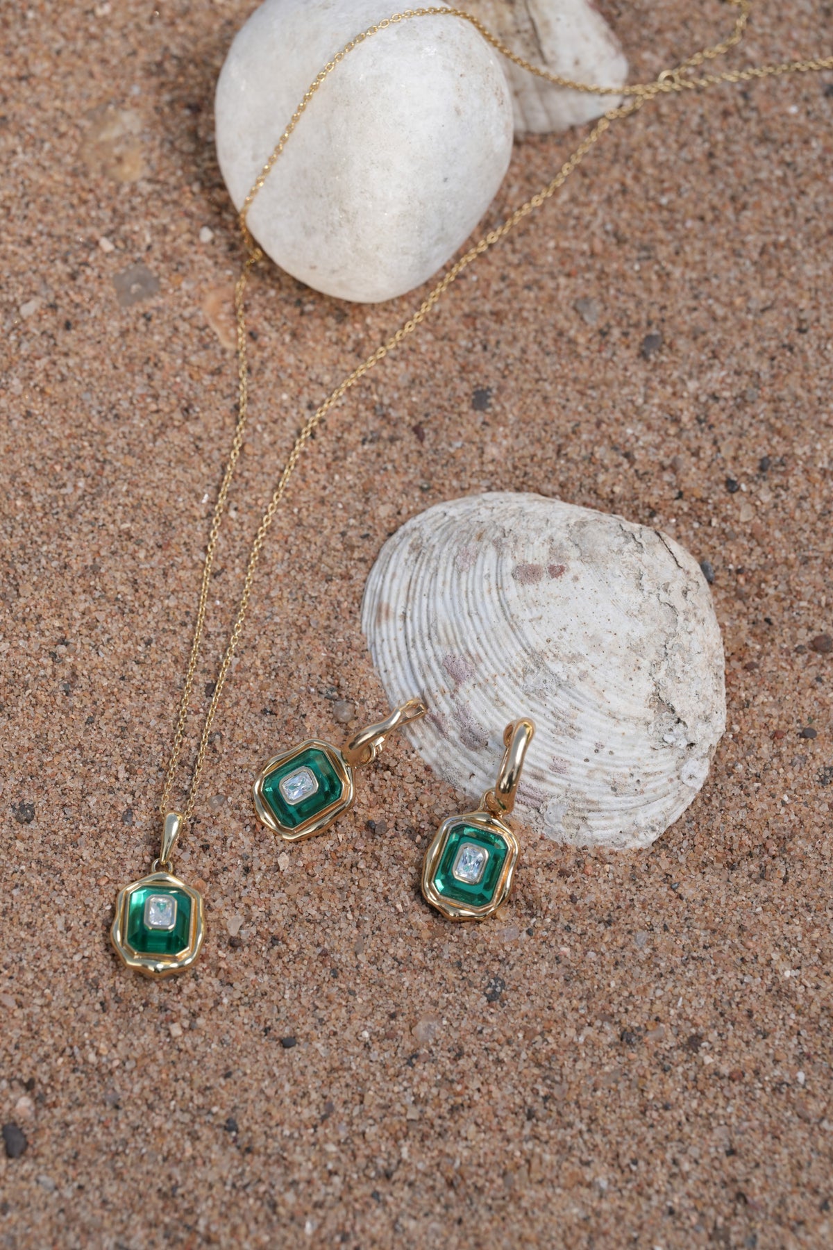The Emerald Earring worn by model (PRA02665)